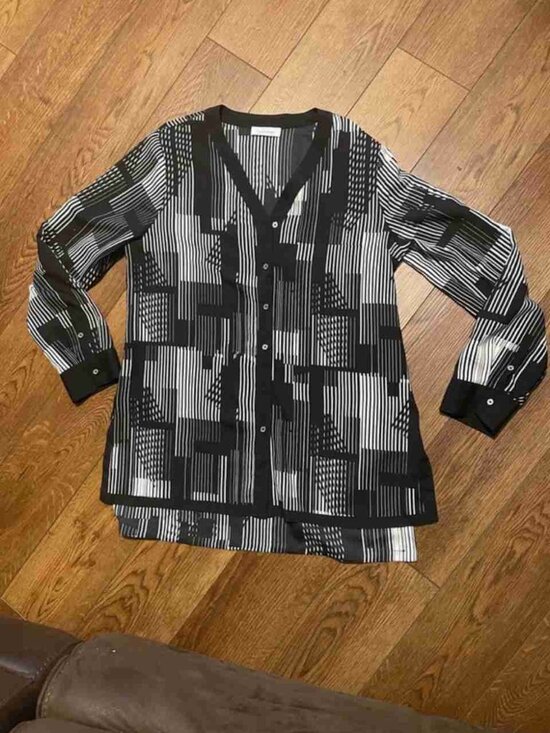 Tops - Women Striped Abstract Print Button Down Tunic Top